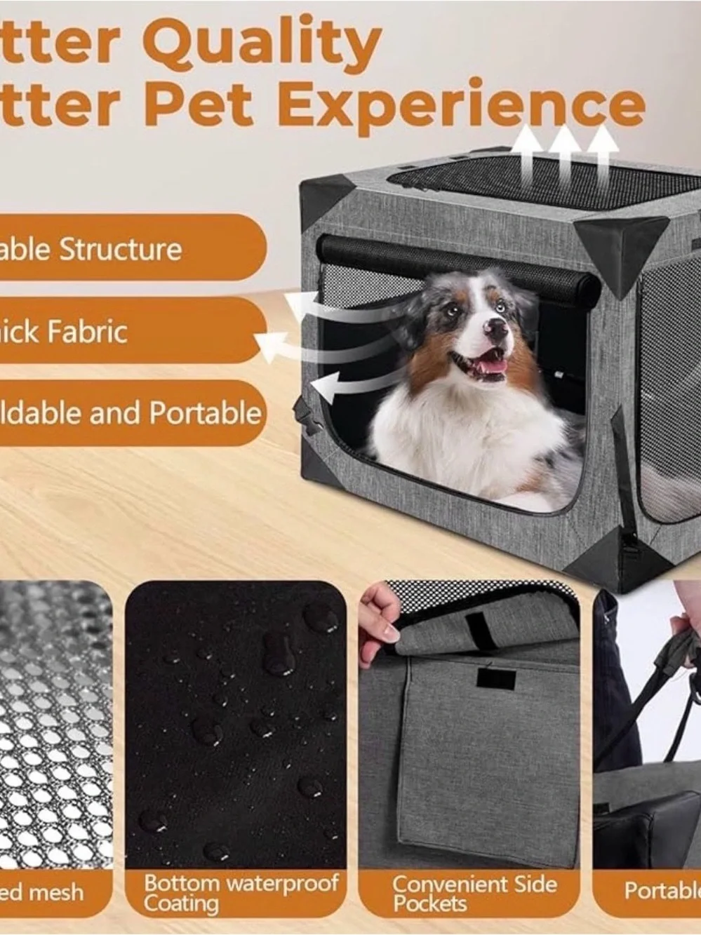 Nottia Folding Portable - SOFT PET - DOG - CRATE CARRIER KENNEL - GRAY